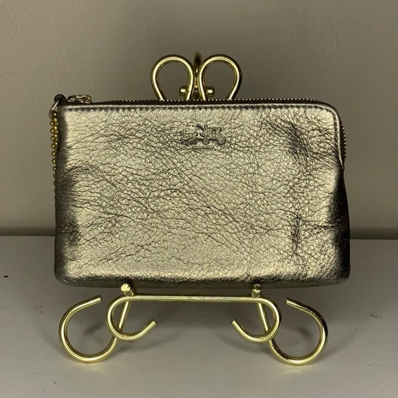 Coach Metallic Gold Zippered Leather Wallet (6.5" x 4") - Picture 1 of 7